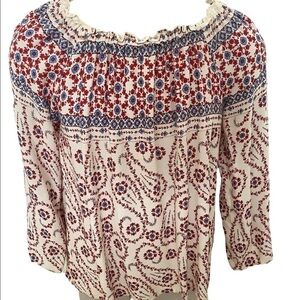 LOVESTITCH Red, Blue & Cream Floral Paisley Blouse Love Stitch Women S S…